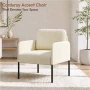 Yaheetech Beige Corduroy Armchair With Removable Back Pillow And Black Metal Legs Beige Corduroy Armchair With Removable Pillow