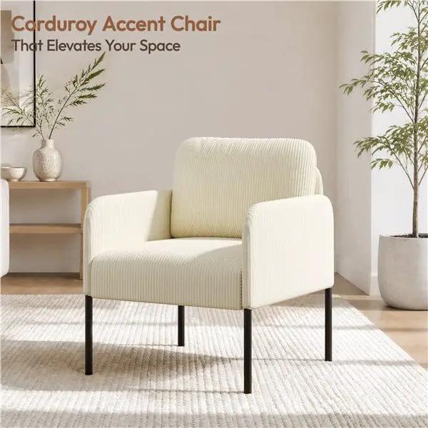 Yaheetech Beige Corduroy Armchair With Removable Back Pillow And Black Metal Legs Beige Corduroy Armchair With Removable Pillow