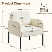 Yaheetech Beige Corduroy Armchair With Removable Back Pillow And Black Metal Legs Beige Corduroy Armchair With Removable Pillow