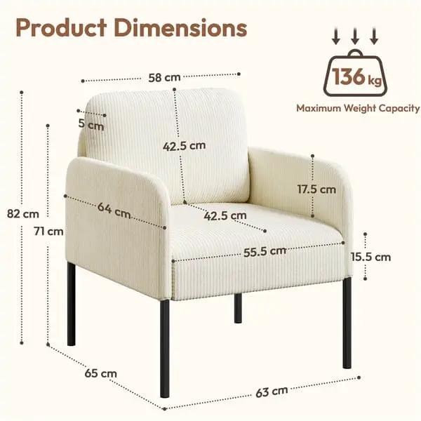 Yaheetech Beige Corduroy Armchair With Removable Back Pillow And Black Metal Legs Beige Corduroy Armchair With Removable Pillow