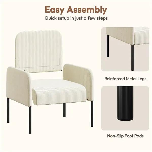 Yaheetech Beige Corduroy Armchair With Removable Back Pillow And Black Metal Legs Beige Corduroy Armchair With Removable Pillow