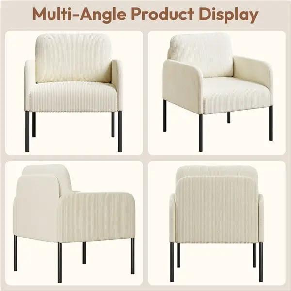 Yaheetech Beige Corduroy Armchair With Removable Back Pillow And Black Metal Legs Beige Corduroy Armchair With Removable Pillow