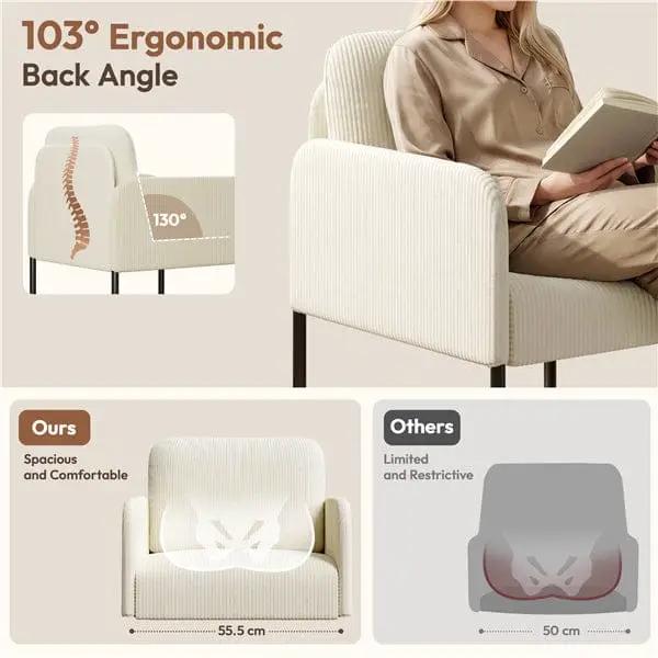 Yaheetech Beige Corduroy Armchair With Removable Back Pillow And Black Metal Legs Beige Corduroy Armchair With Removable Pillow