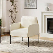 Yaheetech Beige Corduroy Armchair With Removable Back Pillow And Black Metal Legs Beige Corduroy Armchair With Removable Pillow