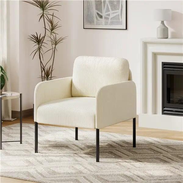 Yaheetech Beige Corduroy Armchair With Removable Back Pillow And Black Metal Legs Beige Corduroy Armchair With Removable Pillow