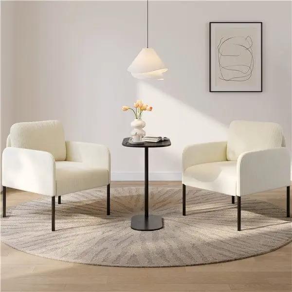 Yaheetech Beige Corduroy Armchair With Removable Back Pillow And Black Metal Legs Beige Corduroy Armchair With Removable Pillow