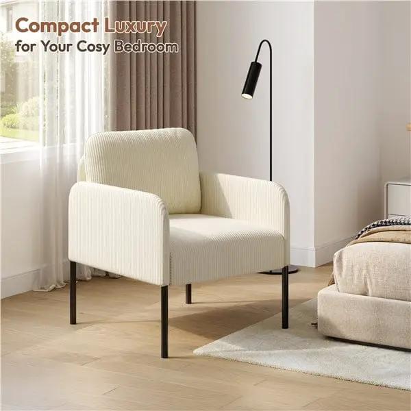 Yaheetech Beige Corduroy Armchair With Removable Back Pillow And Black Metal Legs Beige Corduroy Armchair With Removable Pillow
