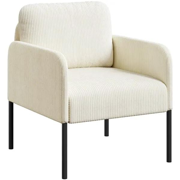 Yaheetech Beige Corduroy Armchair With Removable Back Pillow And Black Metal Legs Beige Corduroy Armchair With Removable Pillow