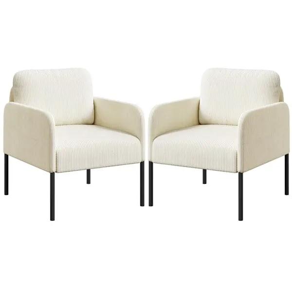 Yaheetech Beige Corduroy Armchair With Removable Back Pillow And Black Metal Legs Beige Corduroy Armchair With Removable Pillow