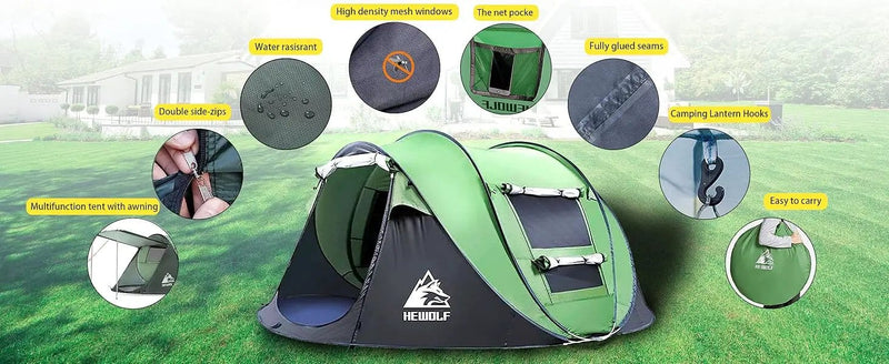 Boat-Shaped Pop-Up Camping Tent Large 280(L) x 200 (W) x 120(H)cm DYLF73910 by ECOTREK