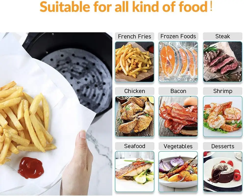 200PCS Air Fryer Liners Perforated Parchment Paper Round Non-stick by salelink.co.nz