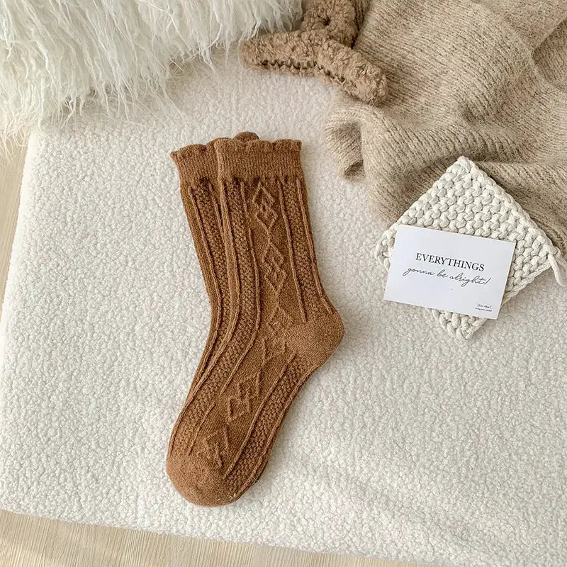 Thick Diamond-Shaped Wool Mid-Thigh Socks for Fall/Winter - Warm Cozy Leg Warmers by Mead's Supply & Equipment Outfitters limited