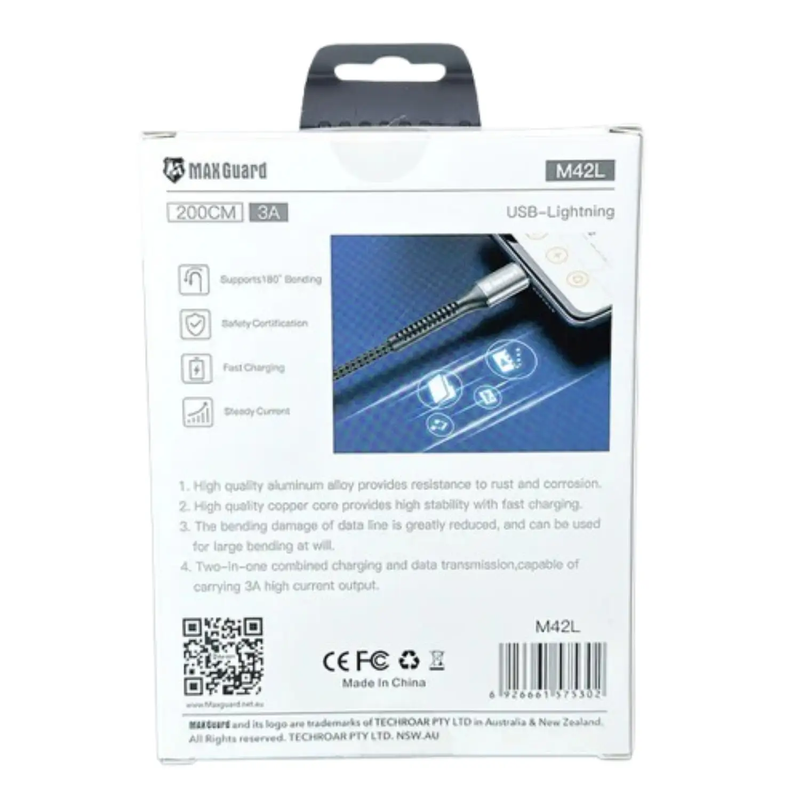 Maxguard 2m USB-A to Lightning cable M42L by 9eight5