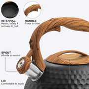 g8buynz g8buynz Whistling 304 Stainless Steel Diamond Pattern Tea Kettle with Wood Grain Handle Whistling 304 Stainless Steel Diamond Pattern Tea Kettle with Wood Grain Handle