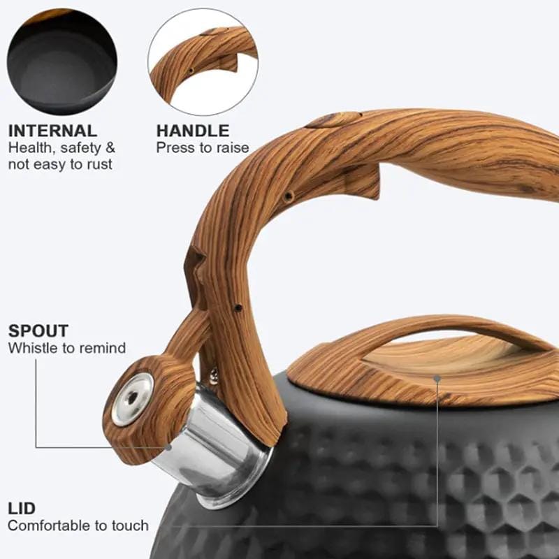 g8buynz g8buynz Whistling 304 Stainless Steel Diamond Pattern Tea Kettle with Wood Grain Handle Whistling 304 Stainless Steel Diamond Pattern Tea Kettle with Wood Grain Handle