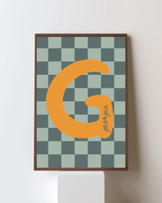 Initial Checks Blue (Personalised) by Blank Wall Print Shop