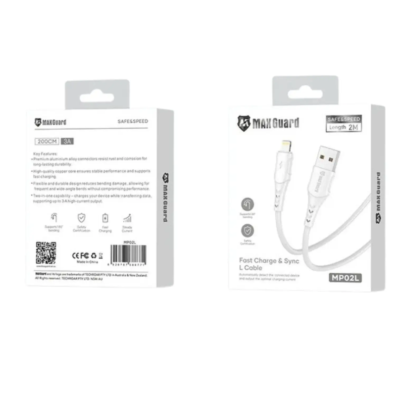 Maxguard 2m USB-A to Lightning Cable MP02L by 9eight5