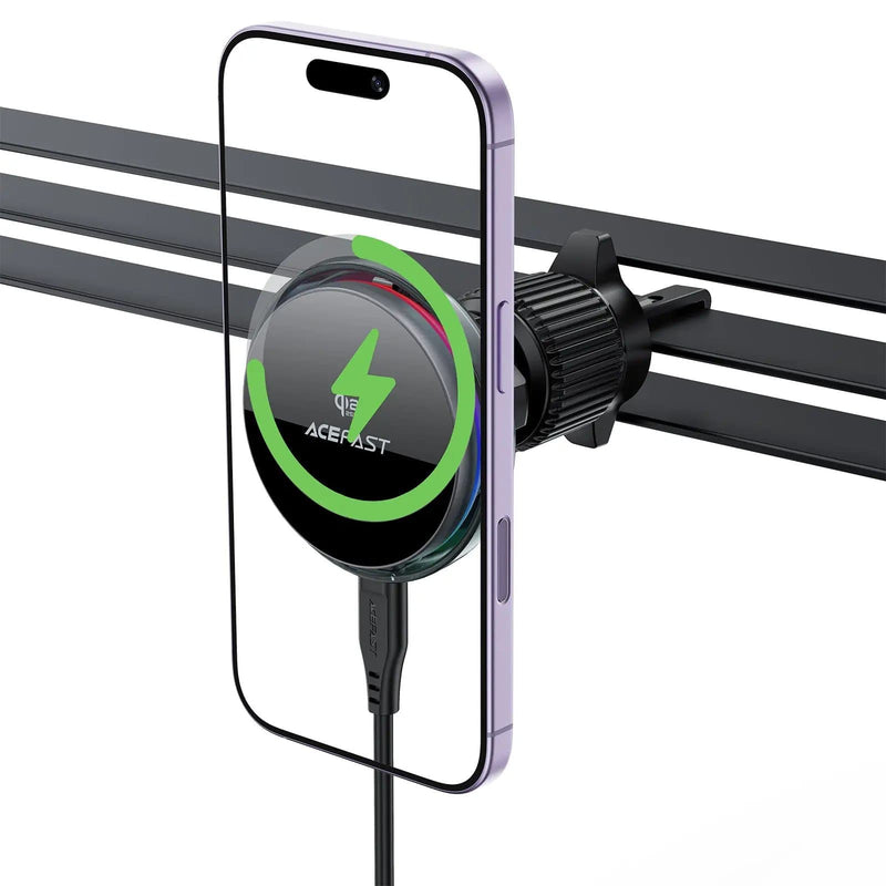 25W Qi2 Wireless Charging Phone Holder for Air Vent, with Active Cooling, Ambient Light (D61) by BroDeals