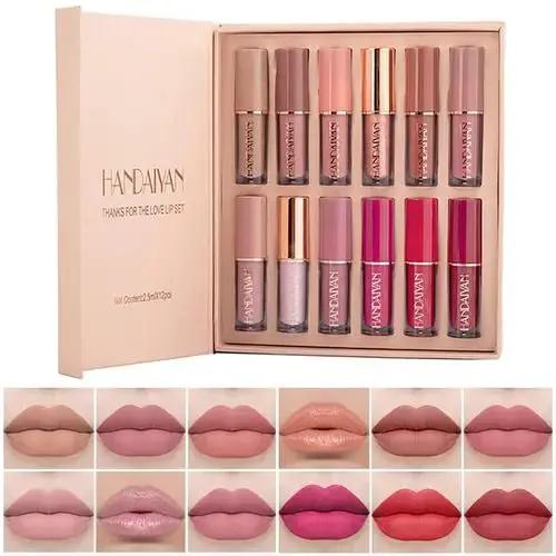 12 Color Book Lip gloss Set Vegan Organic Non-Stick Cup Waterproof Velvet Matte Liquid Lipstick by Poppy Gifts