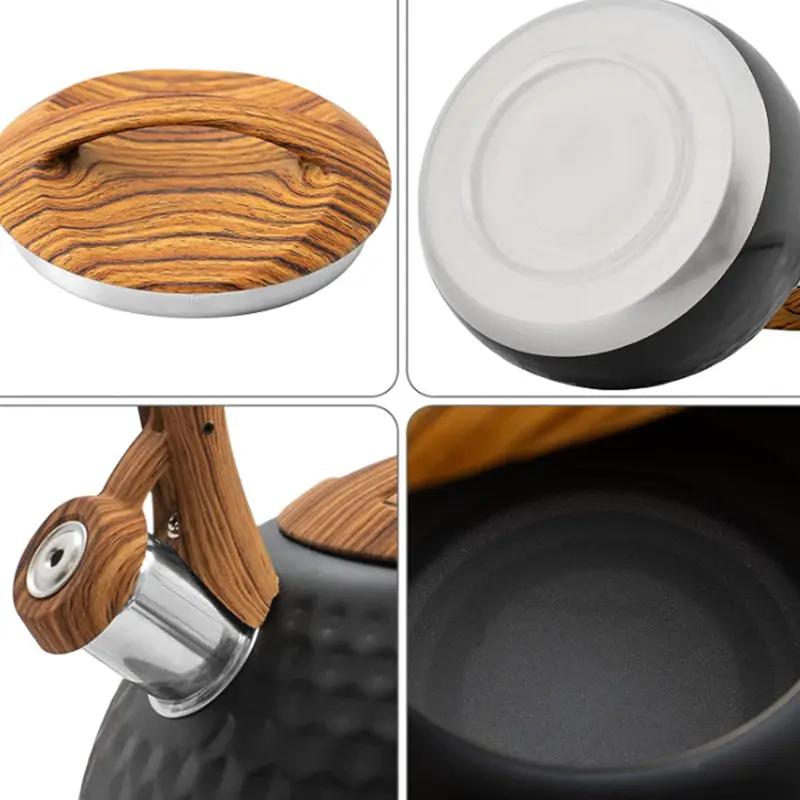 g8buynz g8buynz 3L Whistling Stainless Steel Diamond Pattern Tea Kettle with Wood Grain Handle Black 3L Whistling Stainless Steel Diamond Pattern Tea Kettle with Wood Grain Handle Black