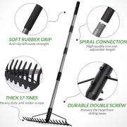 g8buynz g8buynz Multifunctional grass rake 17 Steel Tines Metal Head with Stainless Steel Handle Multifunctional grass rake 17 Steel Tines Metal Head with Stainless Steel Handle