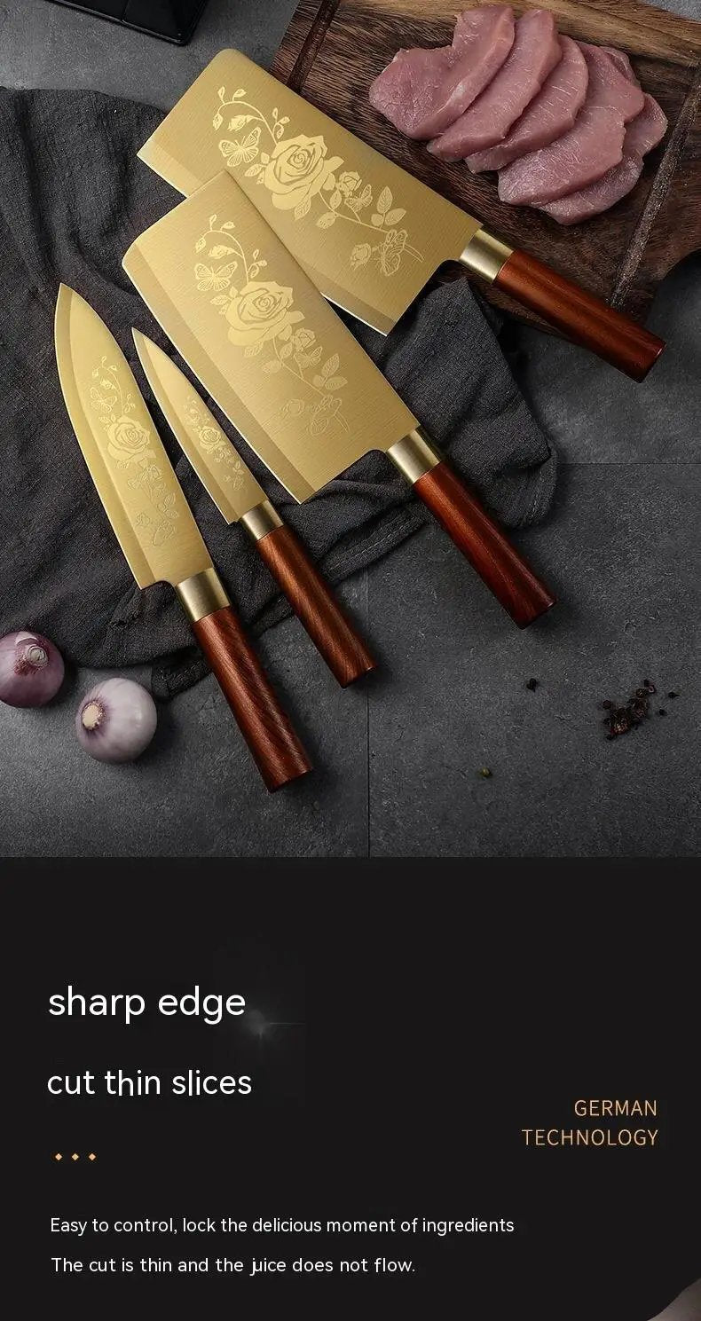 Gold Kitchen Household Alloy Bone Cutting Slice Knife Set Titanium Chef Knife by China Dropship
