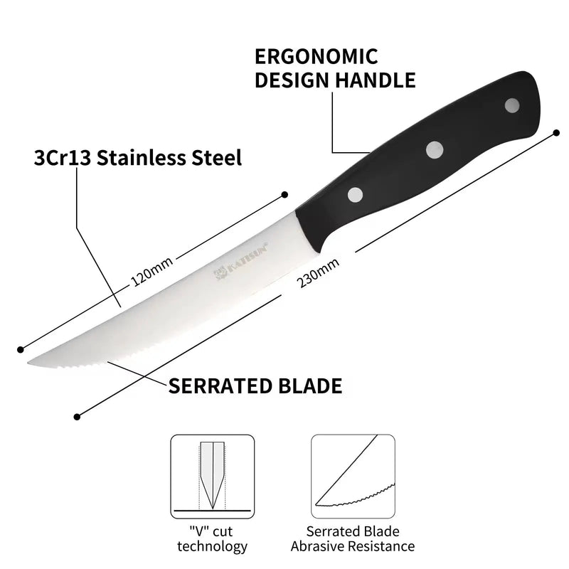 8-Piece 4.5-Inch Steak Knife Set, Carbon Steel Double Bevel, With Eco-Friendly POM Handles And Gift Box - Primary color by China Dropship