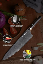 Kegani 8 Inch Japanese Kiritsuke Chef Knife, Japanese 67 Layers VG-10 Damascus Knife, Ebony FullTang Handle Natural Texture Japanese Knife Sushi Knife Gyuto Knife - Kiritsuke Chef Knife by China Dropship