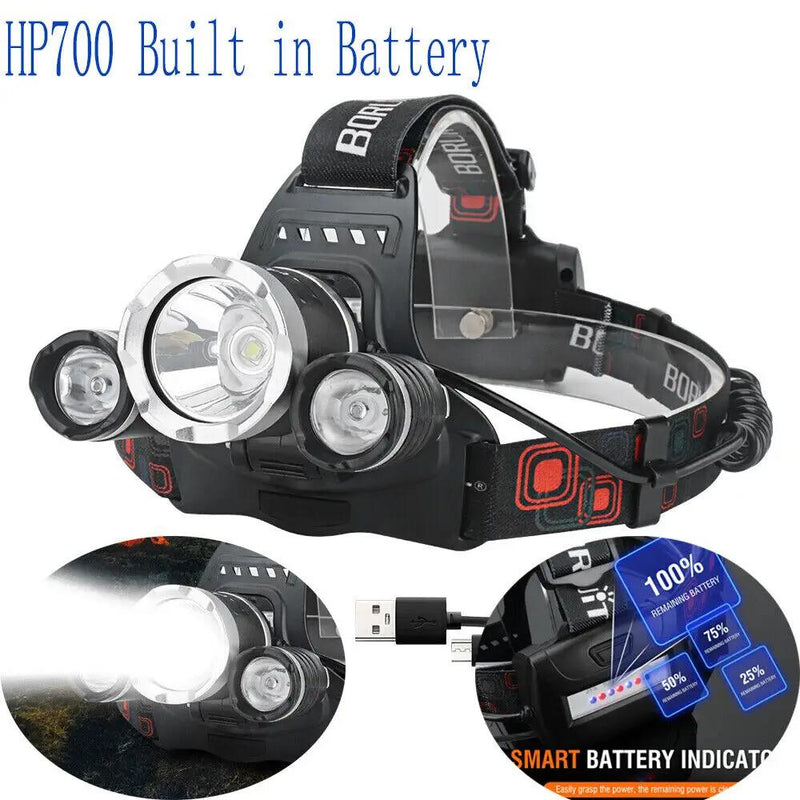BORUiT HP700 LED Headlamp Head Torch Lamp Rechargeable Light Headlight Camping by China Dropship