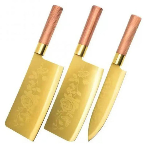 Gold Kitchen Household Alloy Bone Cutting Slice Knife Set 3 Pcs Set by China Dropship