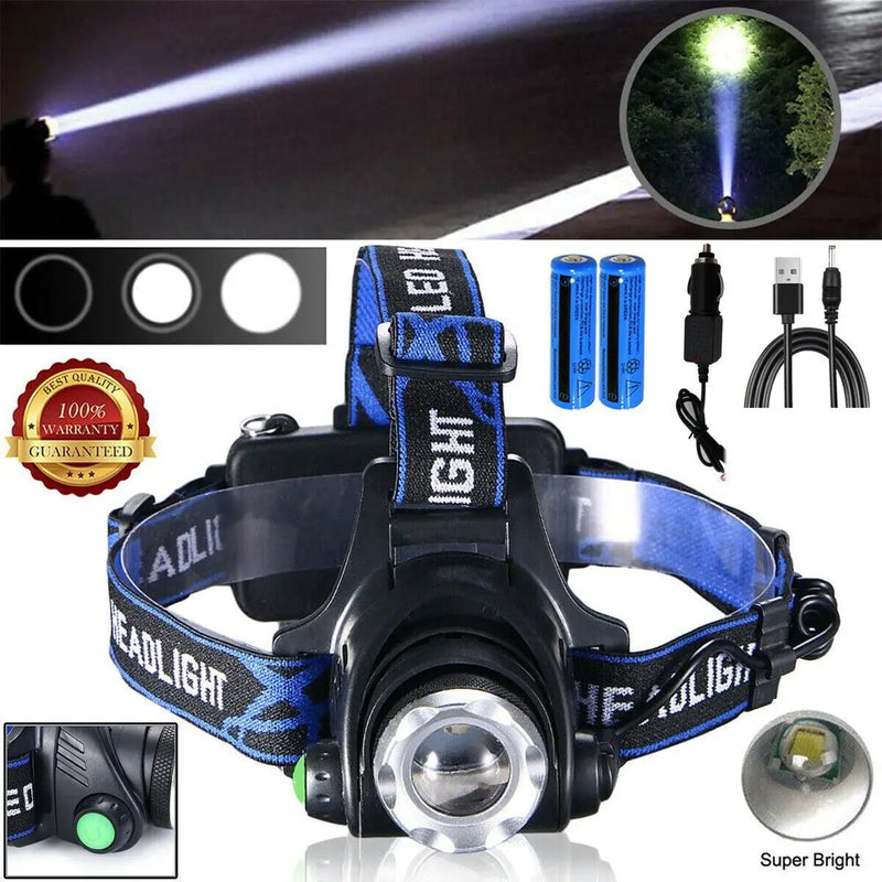 Super Bright Powerful Headlamp LED Head Torch USB Rechargeable Headlight Head Lamp by China Dropship