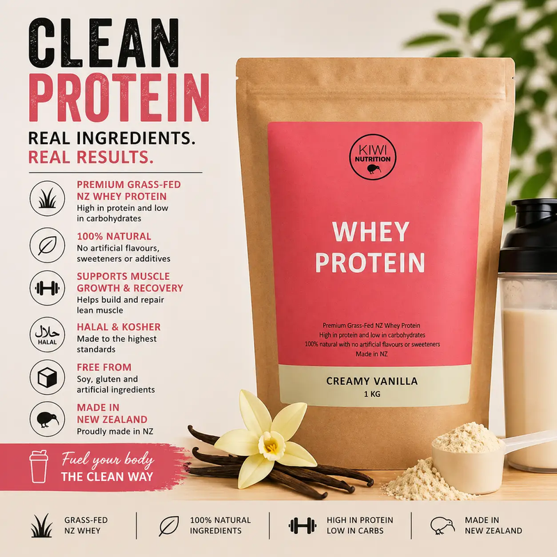 Whey Protein Powder - Vanilla 1kg by Kiwi Nutrition