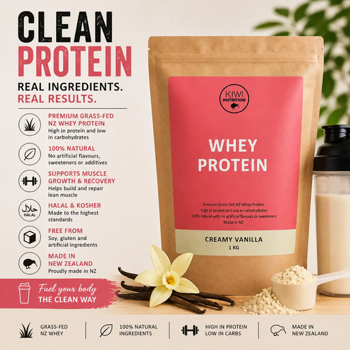 Whey Protein Powder - Vanilla 1kg by Kiwi Nutrition