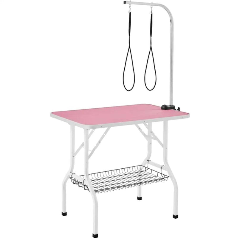 Dog Grooming Table with Basket Style Tool Shelf and Adjustable Arm Fold-up Pet Salon Table by Yaheetech
