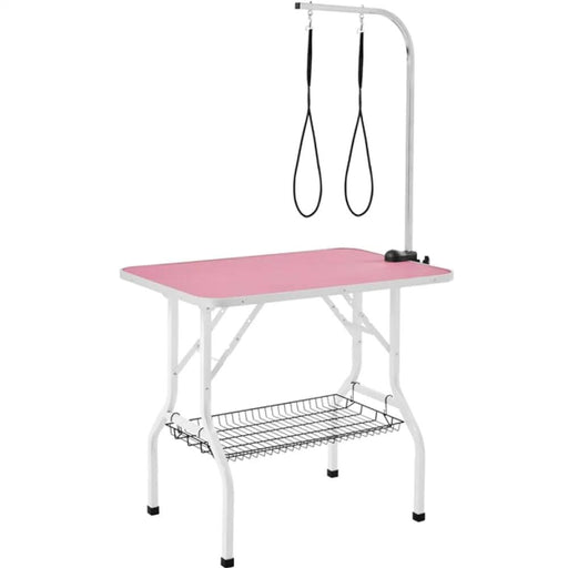 Dog Grooming Table with Basket Style Tool Shelf and Adjustable Arm Fold-up Pet Salon Table by Yaheetech