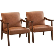Mid-Century Modern Faux Leather Armchairs with Solid Wood Frame Accent Chair by Yaheetech