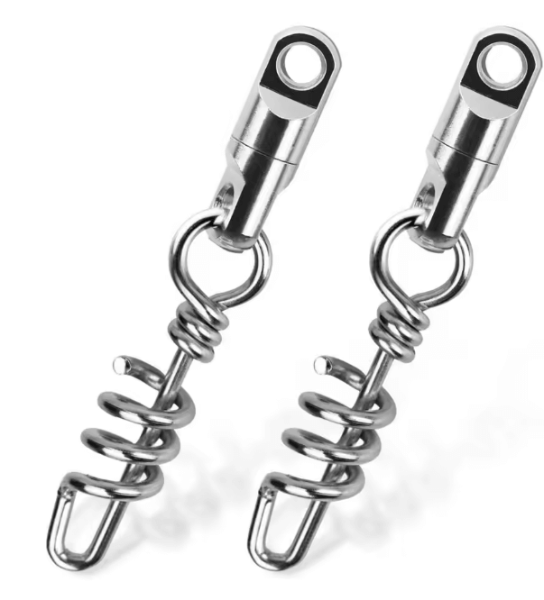 5PCS Fishing Corkscrew Swivel Snaps Stainless Steel Heavy Duty9416255411132 showing two stainless steel fishing snap connectors.