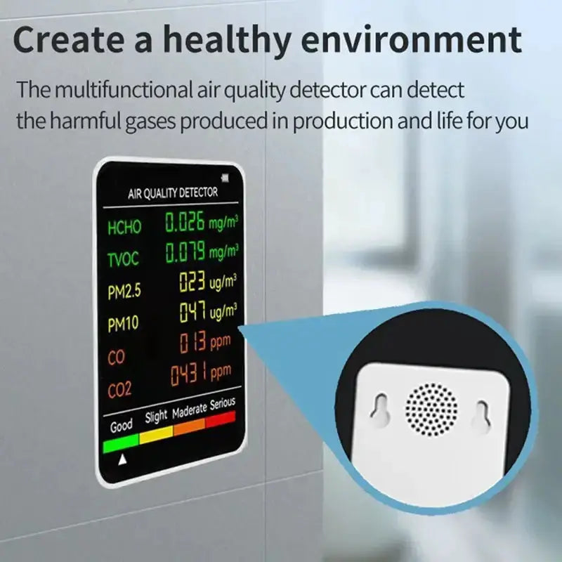 6-in-1 Air Quality Detector – PM2.5, PM10, HCHO, TVOC, CO, CO2 Monitor by Habicare