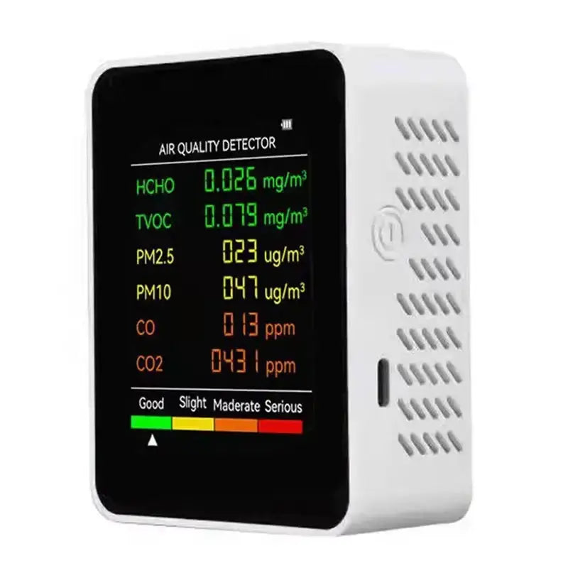 6-in-1 Air Quality Detector – PM2.5, PM10, HCHO, TVOC, CO, CO2 Monitor by Habicare