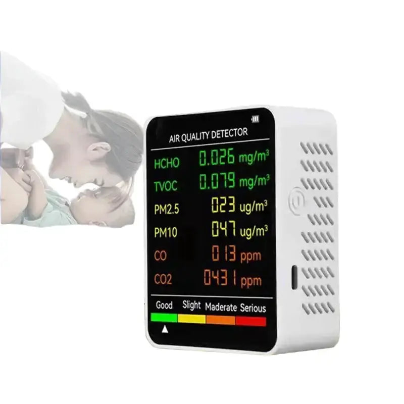 6-in-1 Air Quality Detector – PM2.5, PM10, HCHO, TVOC, CO, CO2 Monitor by Habicare