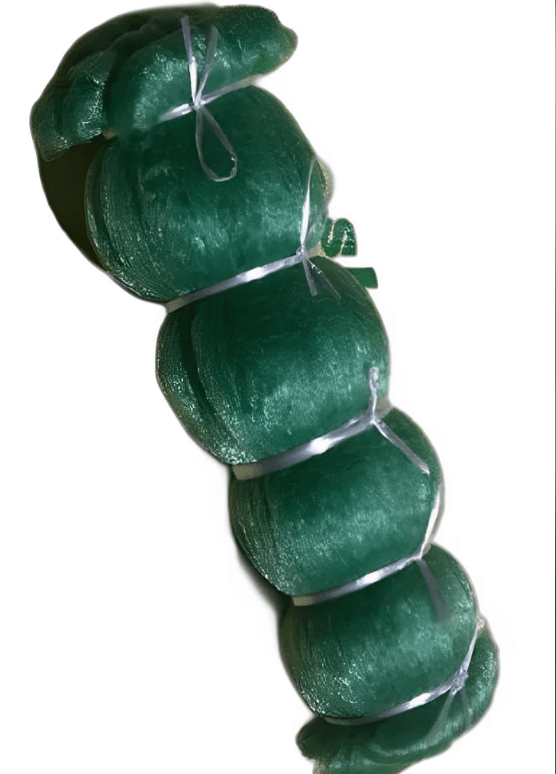 6 ply 125mm x 30MD x 245m Multi Mono unslung mesh in Dark Green color, displayed in a rolled form.