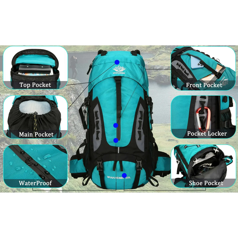 60L Camping & Hiking Backpack – Lightweight Travel Backpack for Outdoor Adventures HNHM1111 by ECOTREK