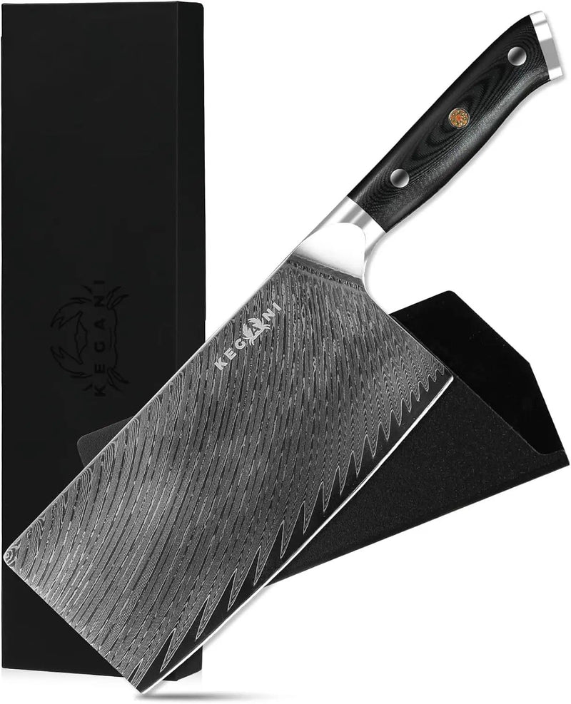 Kegani Meat Cleaver Knife 7 Inch - Damascus 73 Layers AUS-10 Steel Core Butcher Knife - G10 Handle Chinese Knife With Gift Box & Sheath - Meat Cleaver-Silver Knight by China Dropship