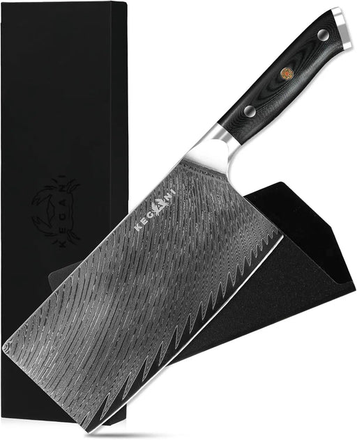 Kegani Meat Cleaver Knife 7 Inch - Damascus 73 Layers AUS-10 Steel Core Butcher Knife - G10 Handle Chinese Knife With Gift Box & Sheath - Meat Cleaver-Silver Knight by China Dropship