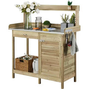 Outdoor Garden Potting Bench Table Work Bench Metal Tabletop by Yaheetech