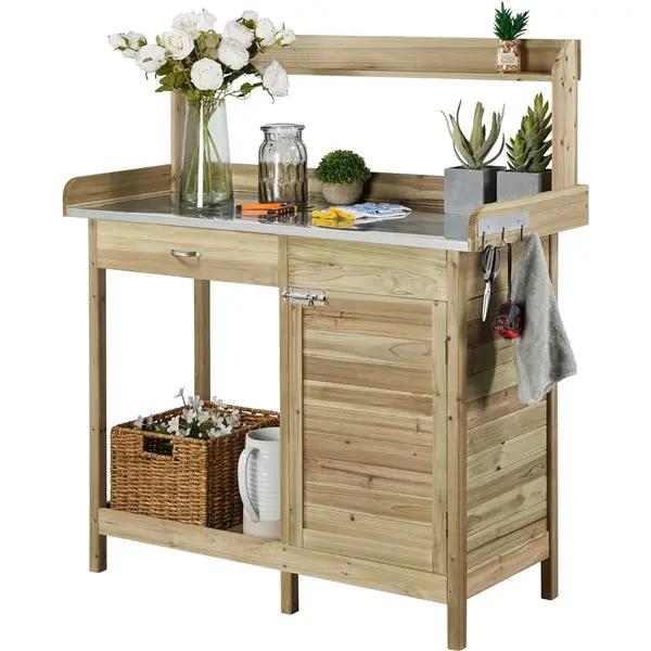 Outdoor Garden Potting Bench Table Work Bench Metal Tabletop by Yaheetech