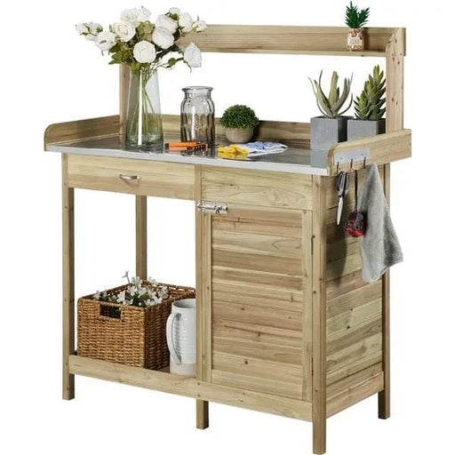 Outdoor Garden Potting Bench Table Work Bench Metal Tabletop by Yaheetech