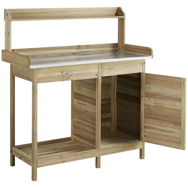 Outdoor Garden Potting Bench Table Work Bench Metal Tabletop by Yaheetech