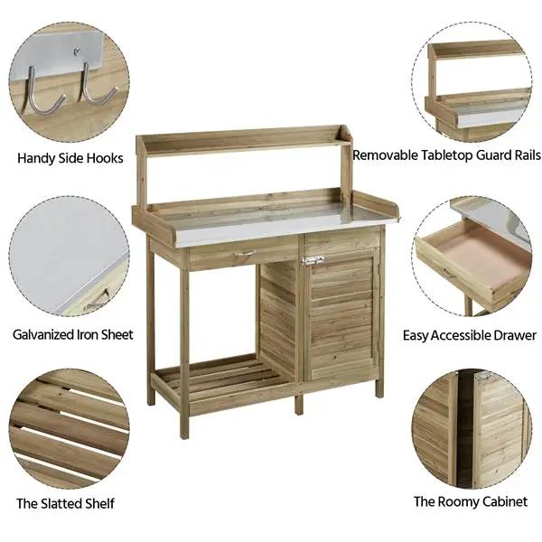 Outdoor Garden Potting Bench Table Work Bench Metal Tabletop by Yaheetech