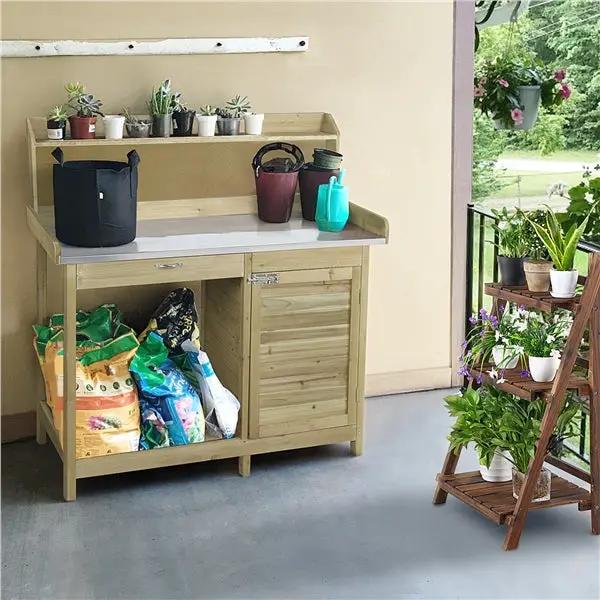 Outdoor Garden Potting Bench Table Work Bench Metal Tabletop by Yaheetech